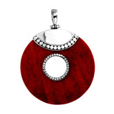 Sterling silver round Red Coral pendant with center cut-out, Bali-inspired beaded accents, and polished silver top, handcrafted artisan jewelry for women.